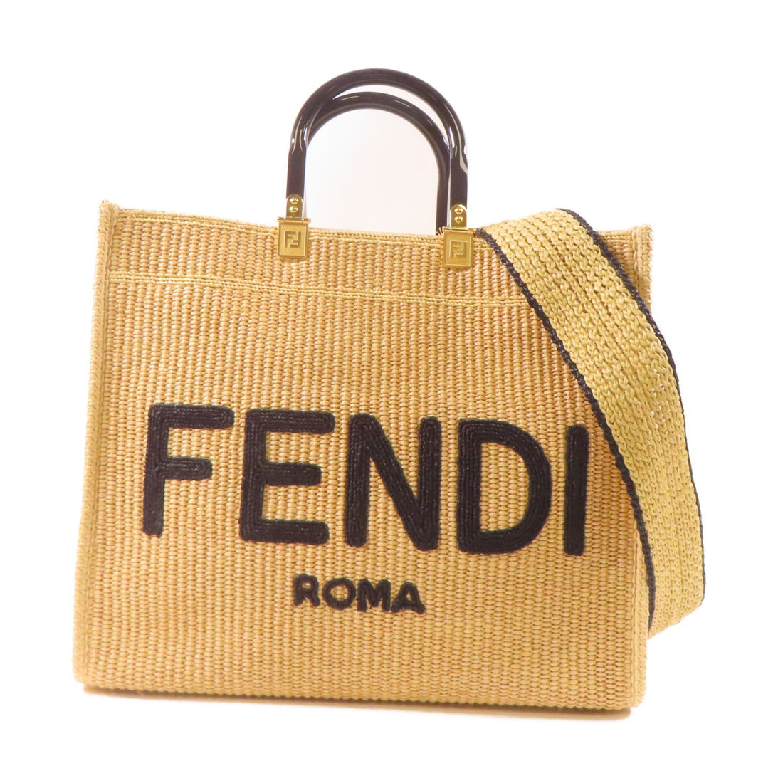 Fendi Woven Straw Sunshine Medium Tote Hand-sewn Shoulder Bag Light Brown 2way Shoulder Bag Beige Other Woven St