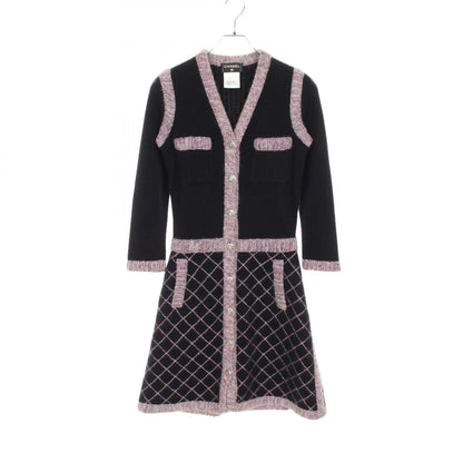 Chanel Black Pink Gray Camelia Button Dress Silk Cashmere P 52761