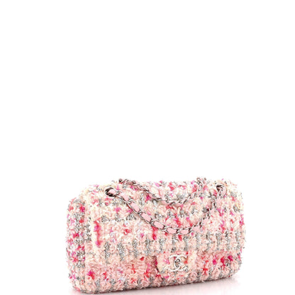 Chanel Classic Double Flap Bag Quilted Tweed And Ribbon Medium