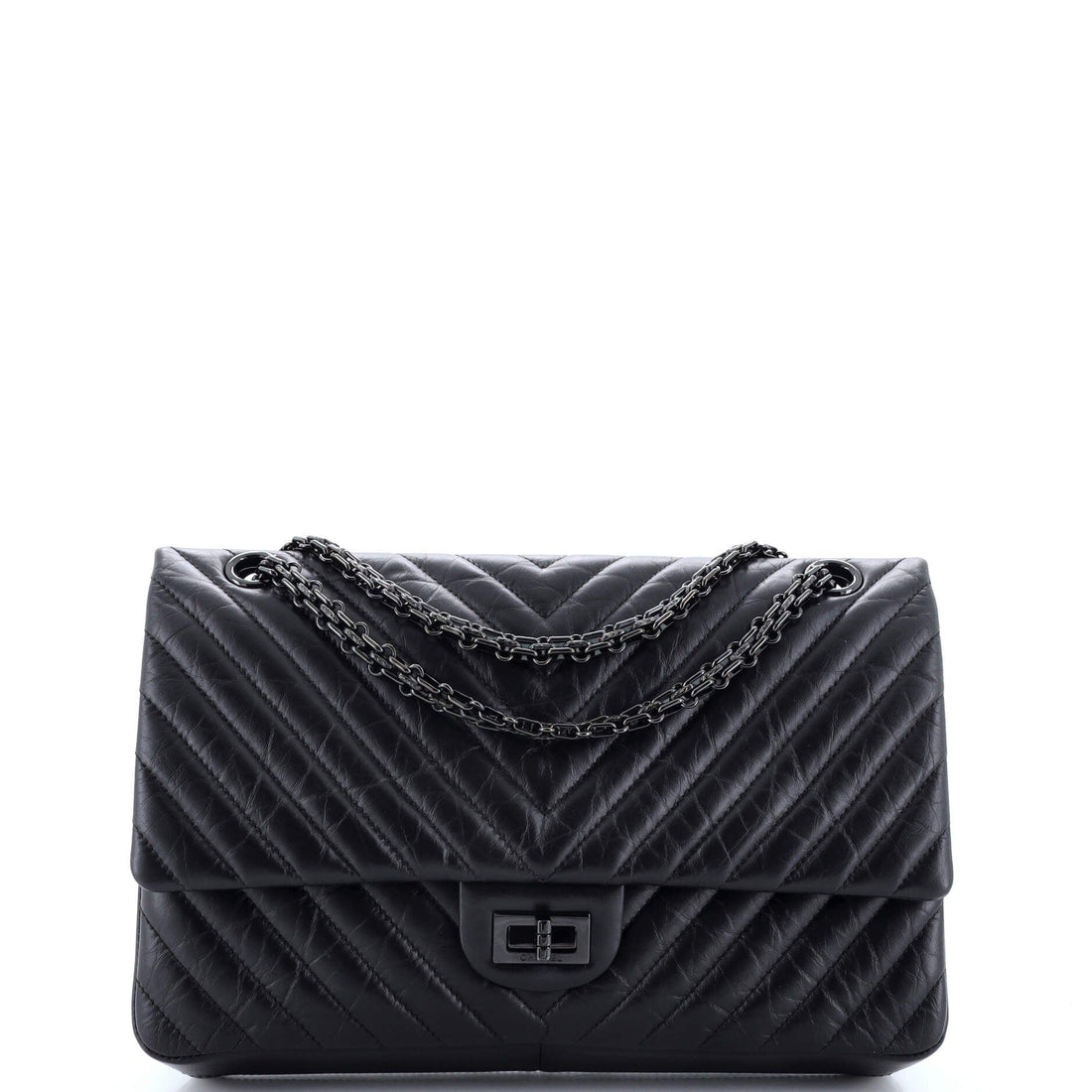 Chanel So Black Reissue 2.55 Flap Bag Chevron Aged Calfskin 226
