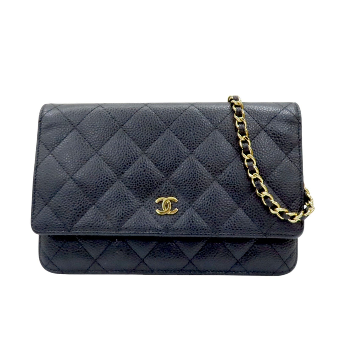 Chanel Woc Wallet On Chain Shoulder Bag Black Quilted Grained Calfskin