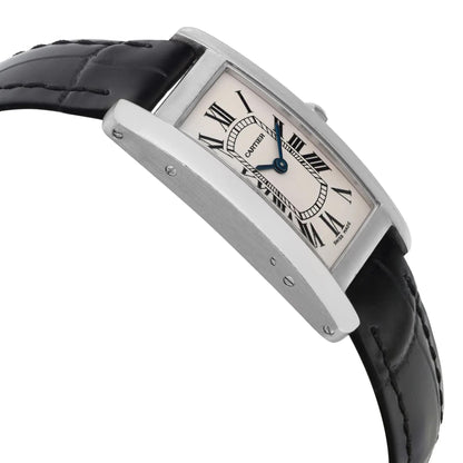 Cartier Tank Americaine 28 Mm X 19 Mm 18K White Gold Silver Dial Watch W2601956