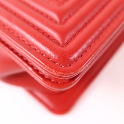 Chanel Red Leather Boy 28 Silver Crosshair Shoulder Bag Leather