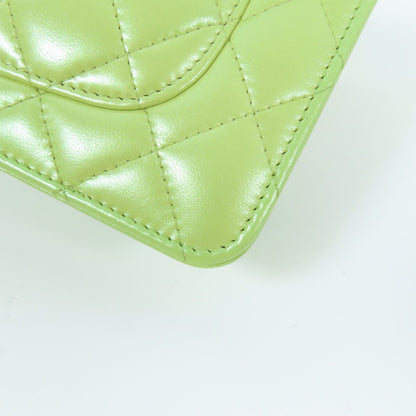 Chanel Green Cowhide Leather Woc Wallet On Chain Golden Cross Shoulder Back Bag Calfskin (cowhide) Ap 31