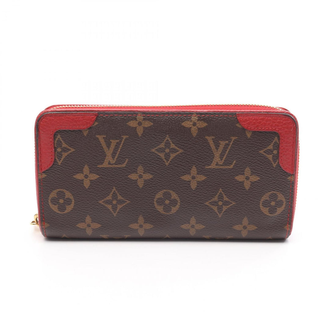 Louis Vuitton Zippy Wallet Retiro Cerise Brown Red Around Long Wallet M 61854