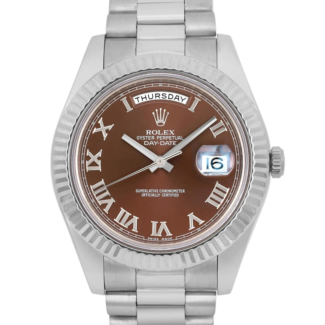 Rolex Day-date II President 18K White Gold Bronze Havana Roman Dial Watch 218239