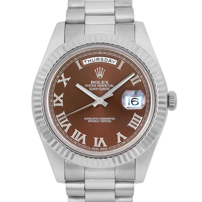 Rolex Day-date II President 18K White Gold Bronze Havana Roman Dial Watch 218239