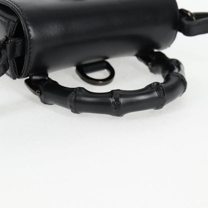 Gucci Calfskin Mini Bamboo Top Handle 3 Way Shoulder Bag Black