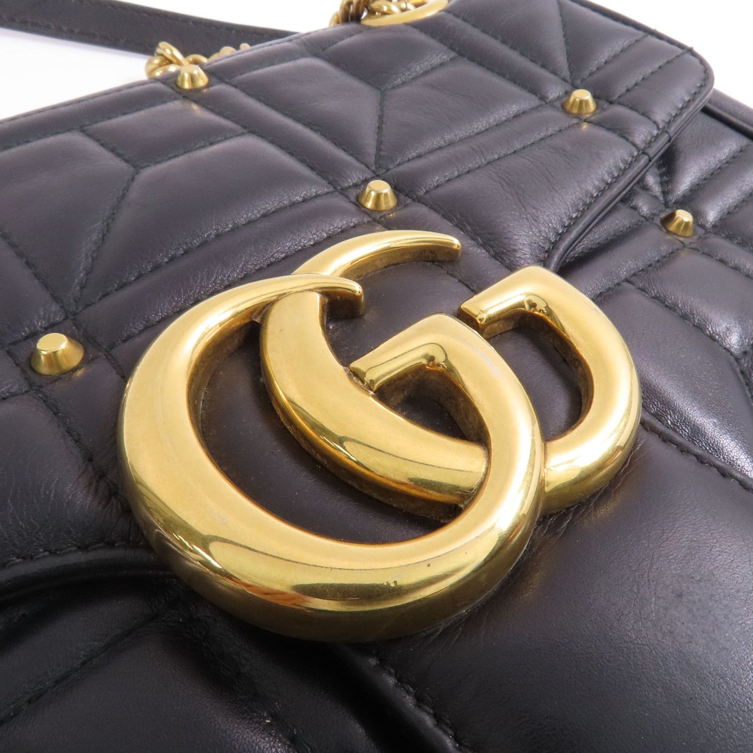Gucci Cowhide Leather Gg Marmont Gold Cross Shoulder Bag Black Calfskin (cowhide) 443496
