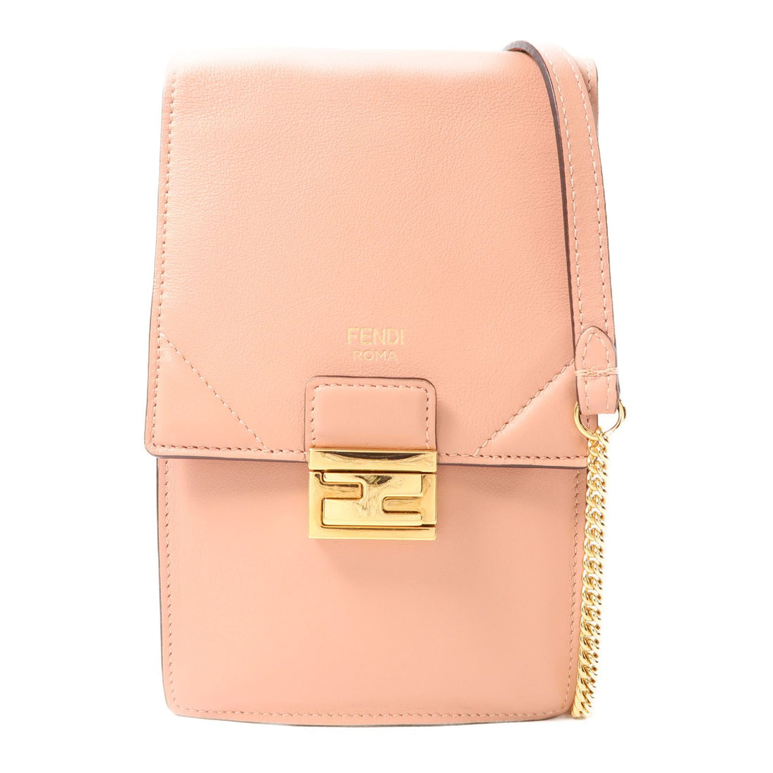 Fendi Cowhide Leather Phone Bag Golden Crosshair Shoulder Back Bag Pink Calfskin (cowhide) 8m 0436