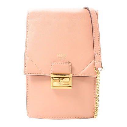 Fendi Cowhide Leather Phone Bag Golden Crosshair Shoulder Back Bag Pink Calfskin (cowhide) 8m 0436