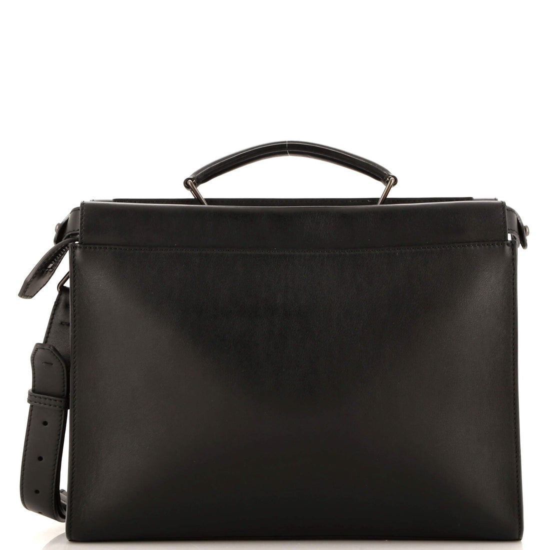 Fendi Vitello Grace Opaco Metal Monster Eyes Large Peekaboo Iconic Fit Satchel Black