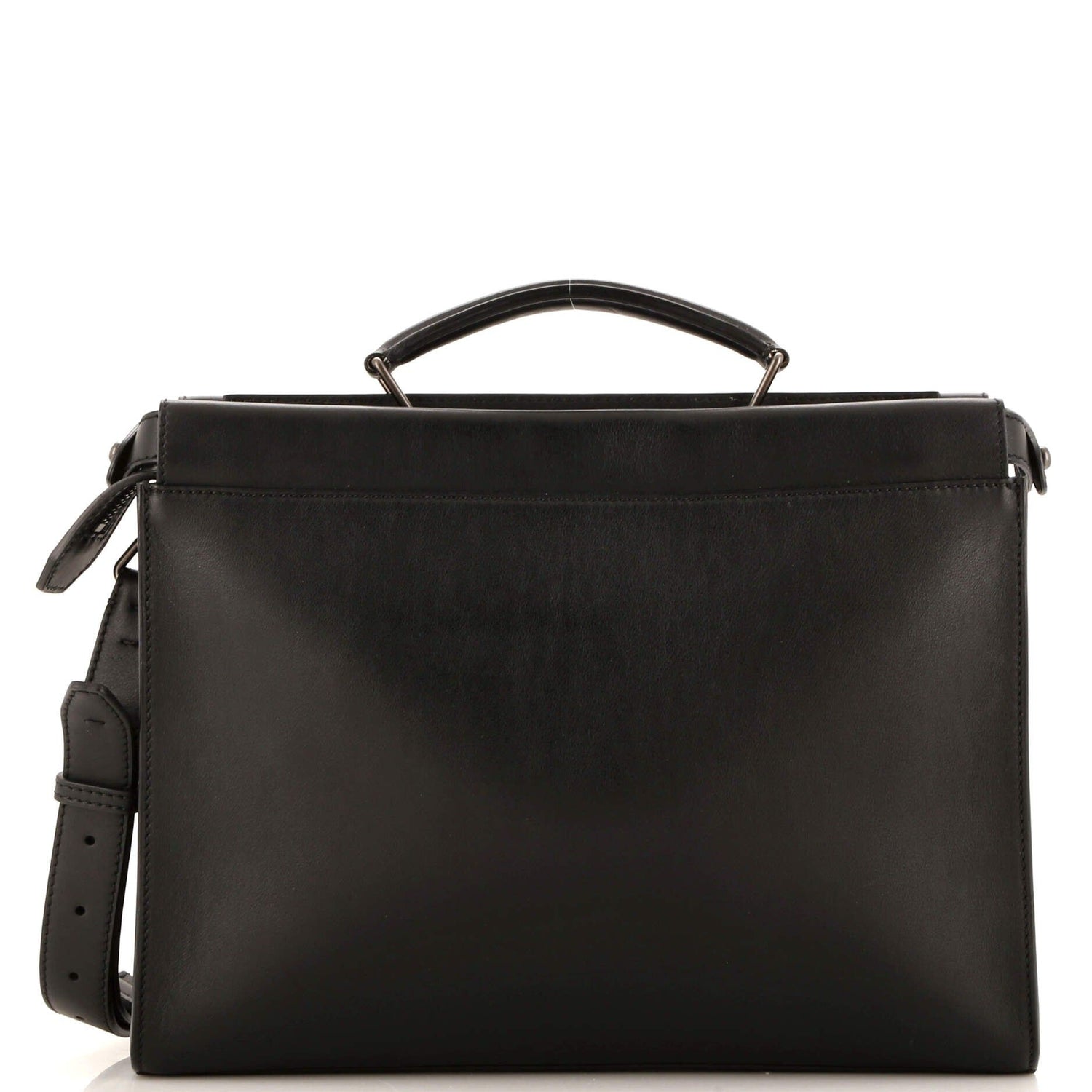 Fendi Vitello Grace Opaco Metal Monster Eyes Large Peekaboo Iconic Fit Satchel Black