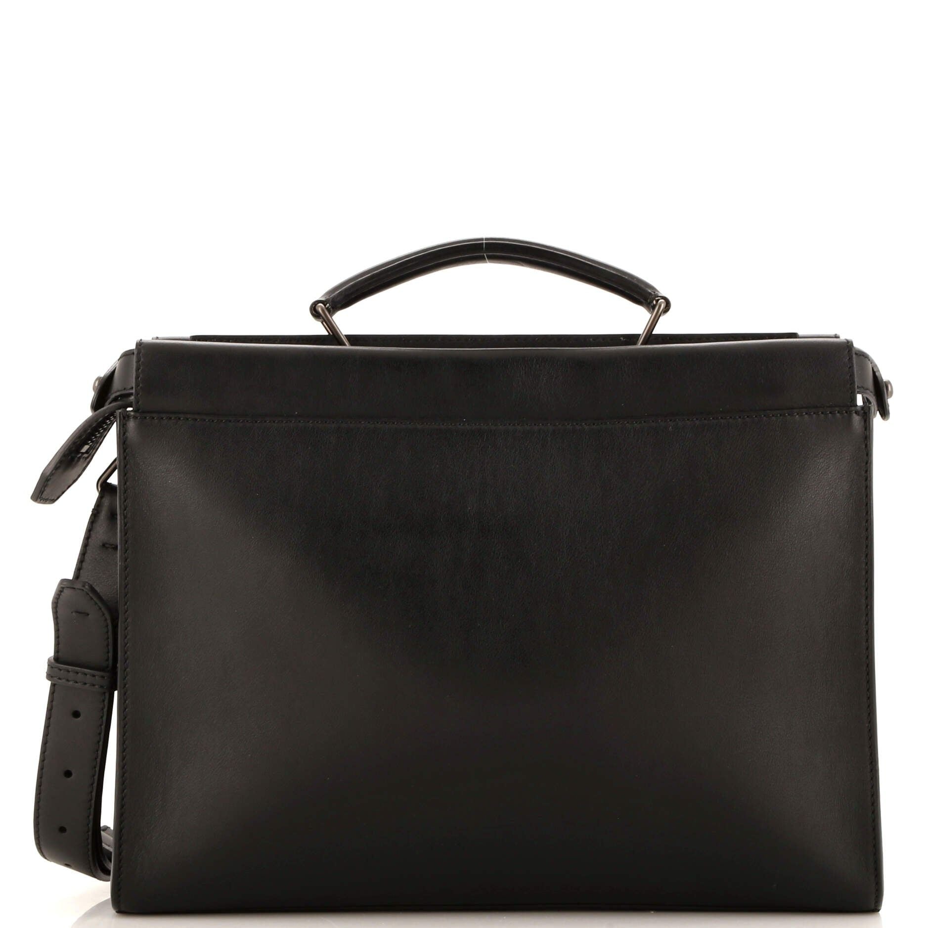 Fendi Vitello Grace Opaco Metal Monster Eyes Large Peekaboo Iconic Fit Satchel Black