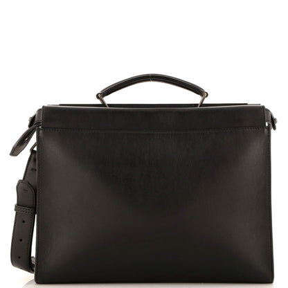 Fendi Vitello Grace Opaco Metal Monster Eyes Large Peekaboo Iconic Fit Satchel Black