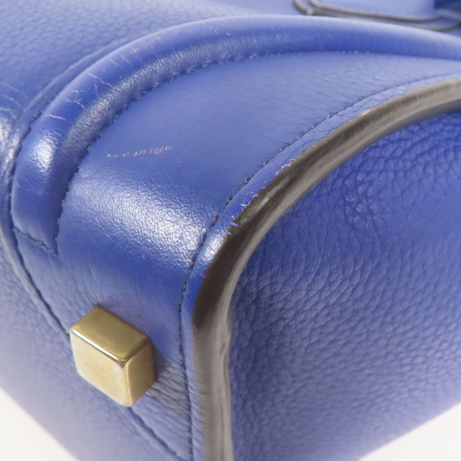 Celine Cowhide Leather Micro Luggage Golden Shoulder Back Bag Blue Calfskin (cowhide)