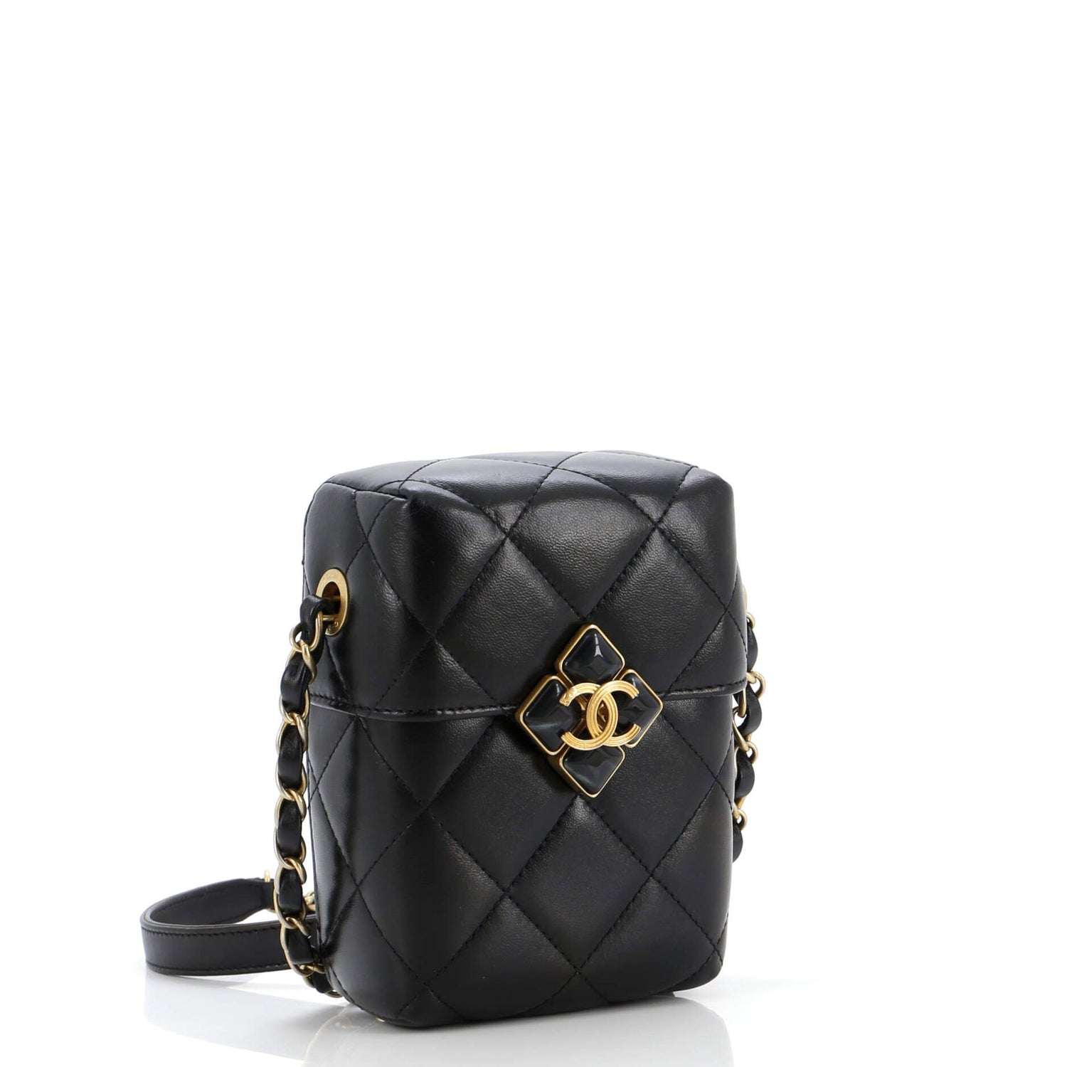 Chanel Diamond Lock Cc Phone Holder Crossbody Bag Quilted Lambskin Mini