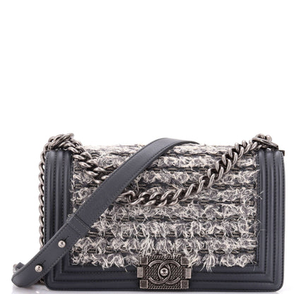 Chanel Boy Flap Bag Braided Tweed Old Medium