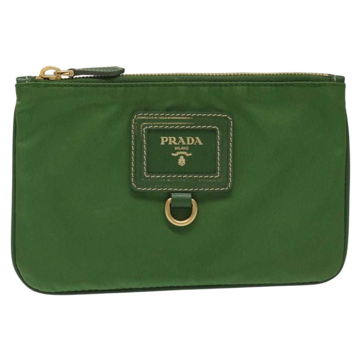 Prada Pouch Nylon Green Gold Auth