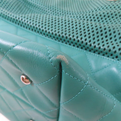 Chanel Green Diamond-shaped Sheepskin Leather Chain Shoulder Bag Silver Cross Shoulder Back