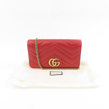 Gucci Cowhide Leather Gg Marmont Gold Bag Crimson Shoulder Bag Red Calfskin (cowhide) 488426