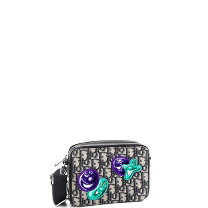 Christian Dior Kenny Scharf Double Zip Crossbody Pouch Oblique Canvas With Applique