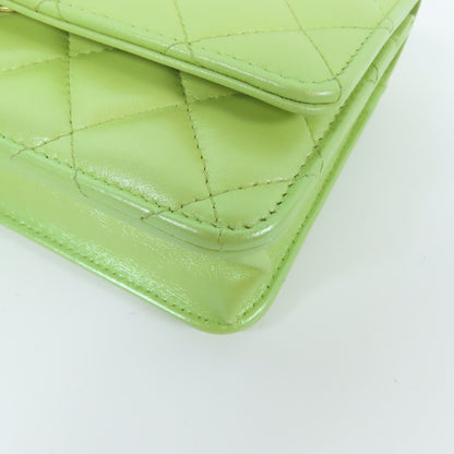 Chanel Green Cowhide Leather Woc Wallet On Chain Golden Cross Shoulder Back Bag Calfskin (cowhide) Ap 31