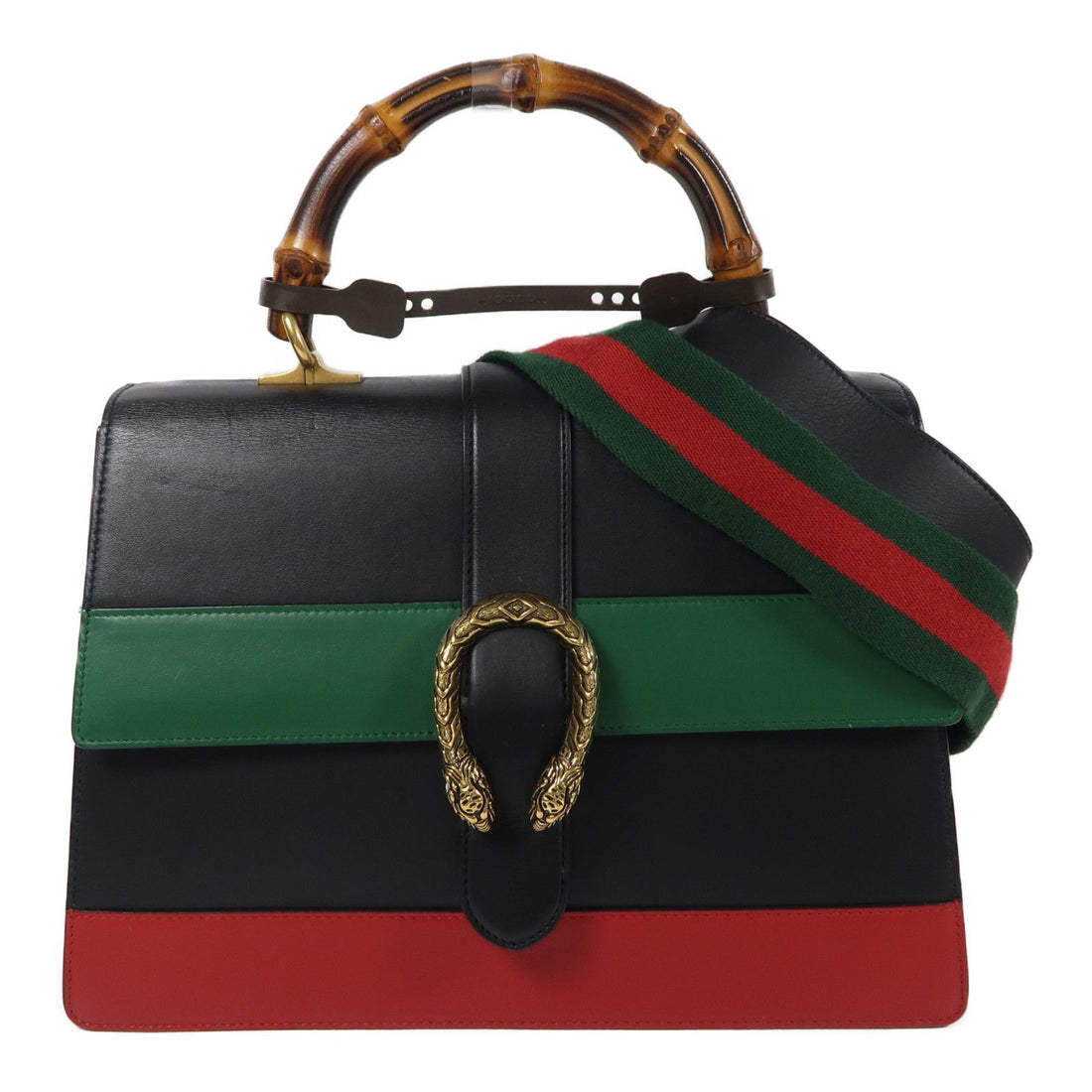 Gucci Cowhide Leather 2Way Shoulder Hand-turned Shoulder Bag Black/red/green 2way Shoulder Bag Black Red Black Green Re