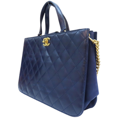 Chanel Matelasse Coco Mark Shoulder Handbag Calfskin Blue Gold Metal