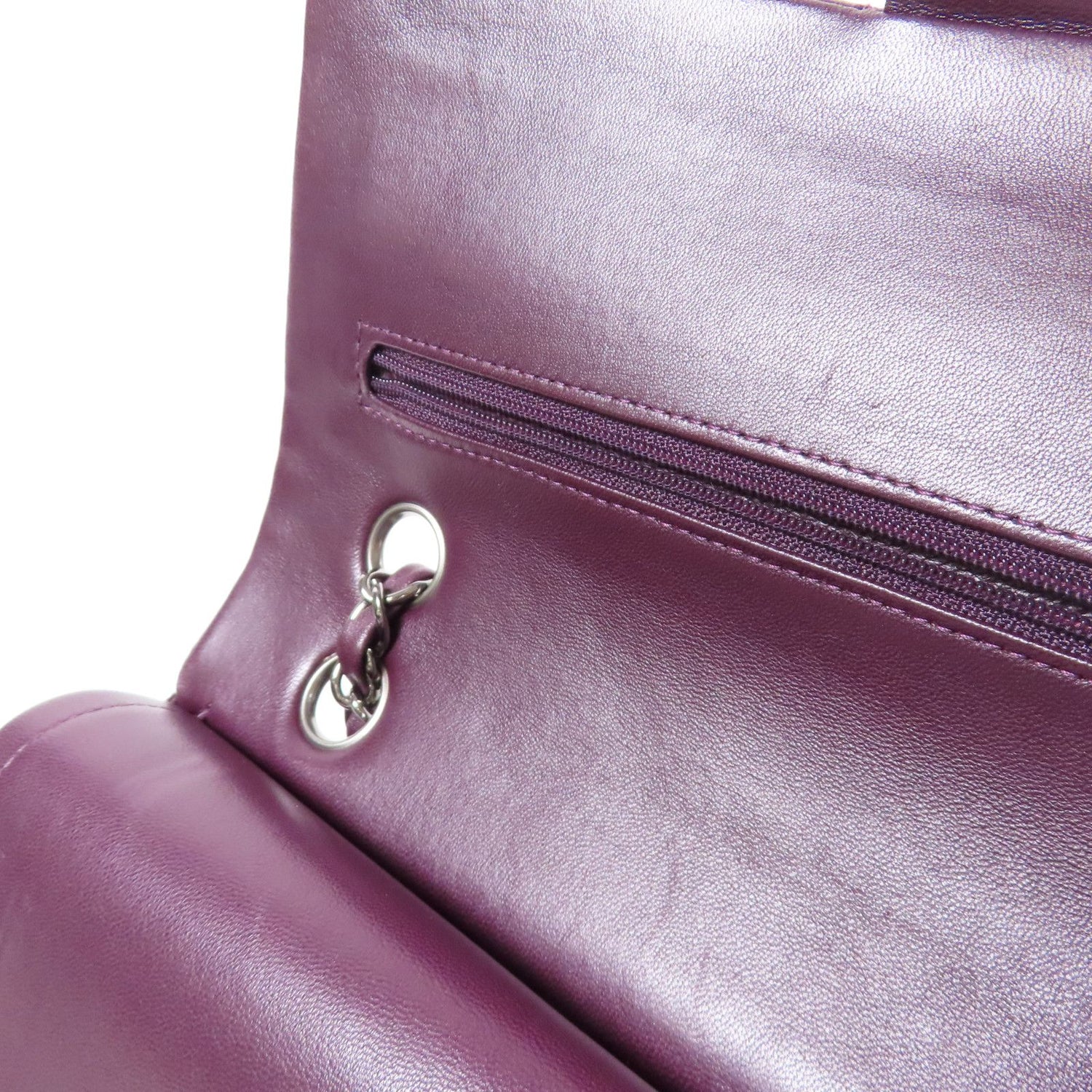 Chanel Purple Sheepskin Leather Classic 25 Silver Shoulder Bag Lambskin (sheep Leather) A 01112