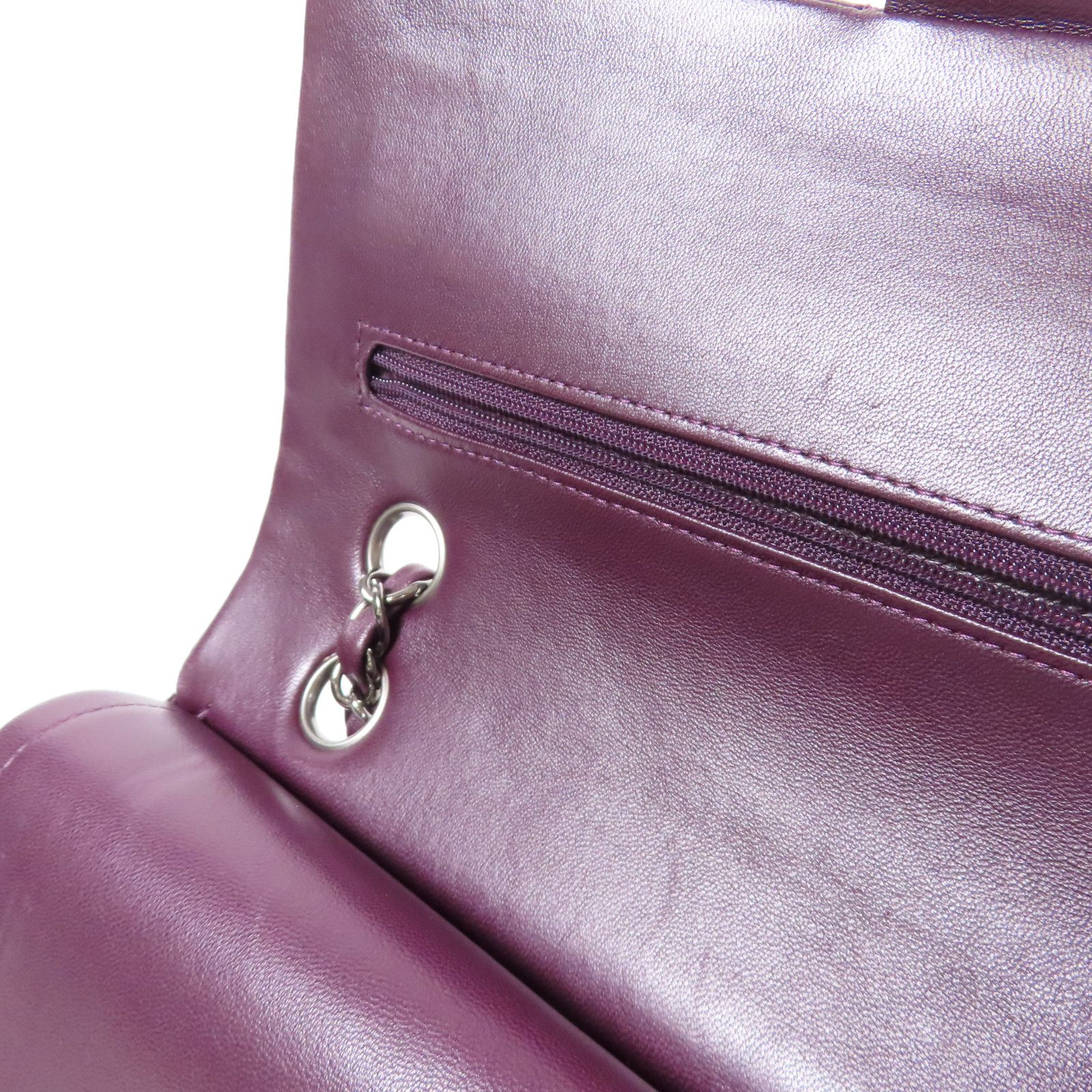 Chanel Purple Sheepskin Leather Classic 25 Silver Shoulder Bag Lambskin (sheep Leather) A 01112