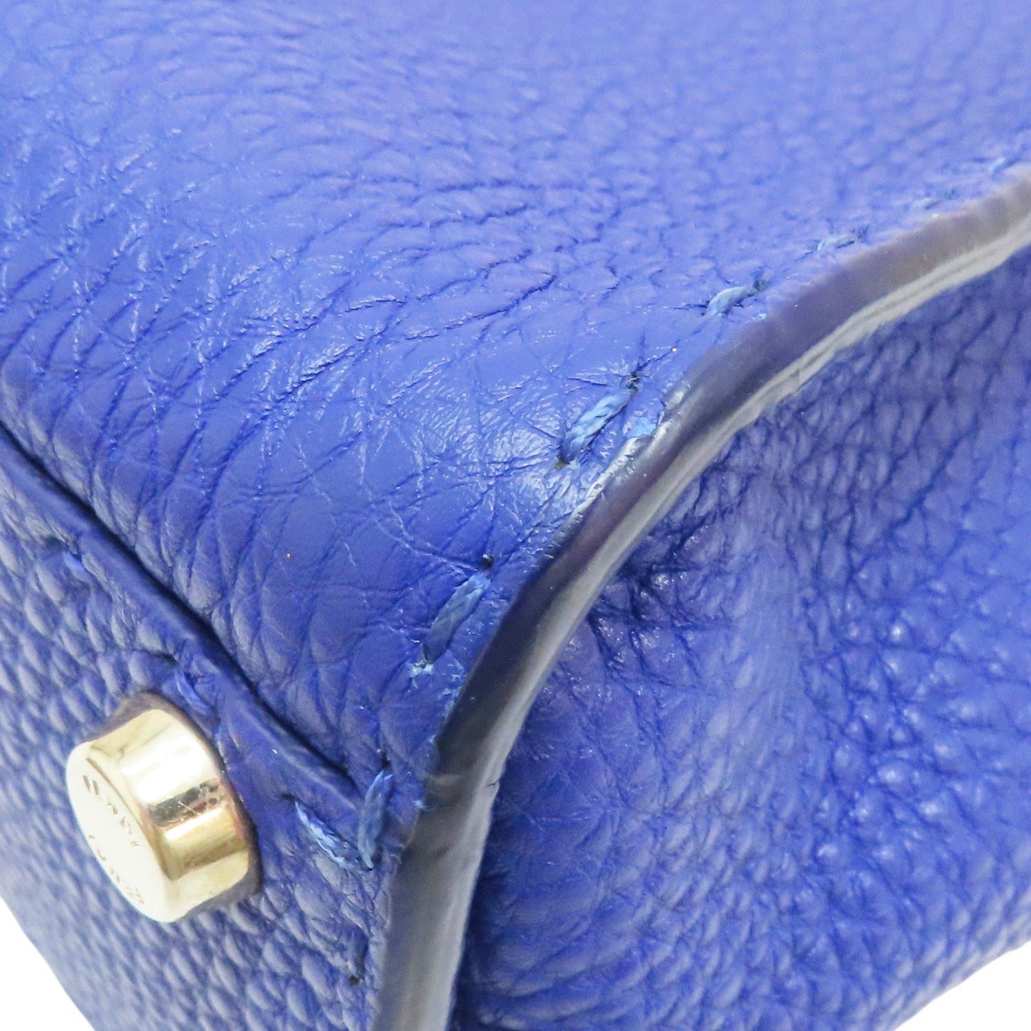 Fendi Peekaboo Selleria Leather Blue Shoulder Handbag 8bn 226