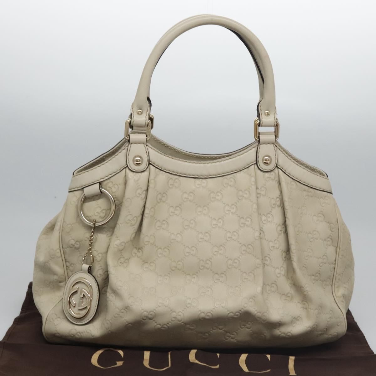 Gucci Gg Canvas Guccissima Hand Bag Leather White Gold 211944 Auth