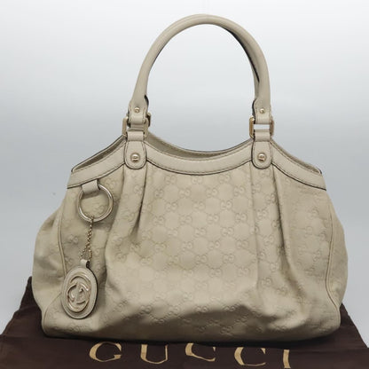 Gucci Gg Canvas Guccissima Hand Bag Leather White Gold 211944 Auth