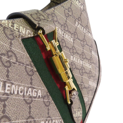 Gucci Painted Canvas Guccix Baleniaga Jackie 1961 Gold Handmade Shoulder And Back Bag 2way Shoulder Bag Brown Pvc Coated