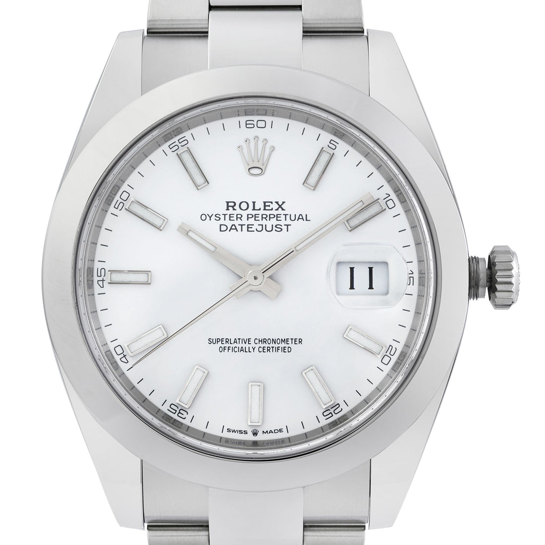 Rolex Datejust 41 Steel White Index Dial Smooth Bezel Automatic Men Watch 126300