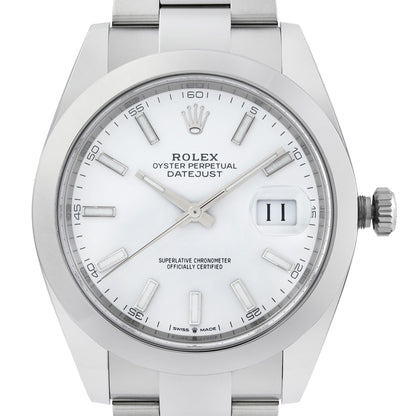 Rolex Datejust 41 Steel White Index Dial Smooth Bezel Automatic Men Watch 126300
