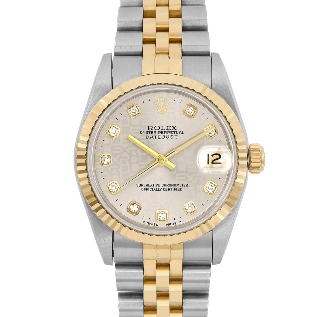 Rolex Datejust 31mm 18K Yellow Gold Steel Gray Jubilee Diamond Dial Watch 68273