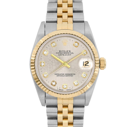 Rolex Datejust 31mm 18K Yellow Gold Steel Gray Jubilee Diamond Dial Watch 68273