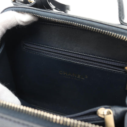 Chanel Navy Cc Filigree Matelasse Shoulder Bag Leather Grained Calfskin