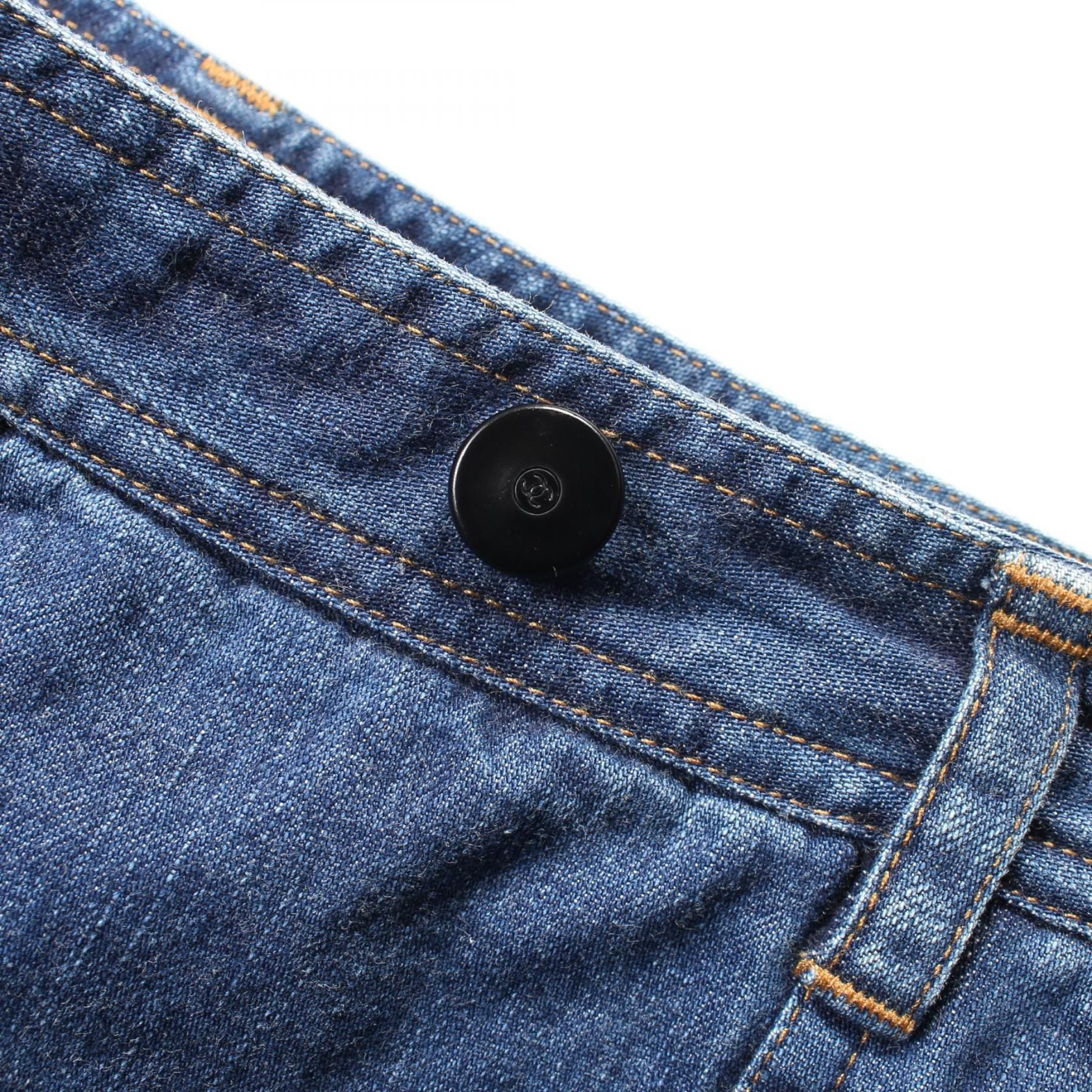 Chanel Blue Coco Mark Button Denim Pants Cotton P 12507v 07228