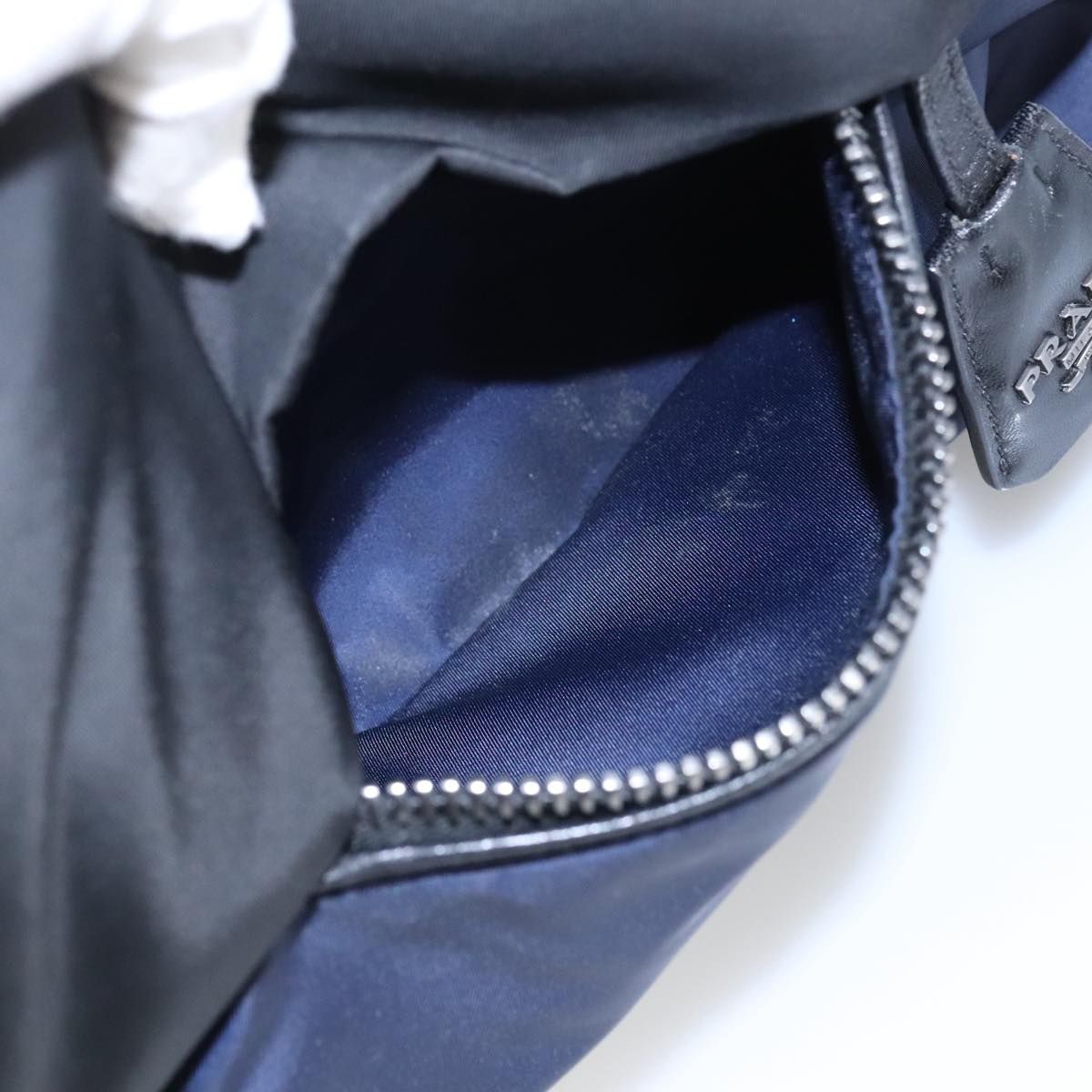 Prada Hand Bag Nylon Navy Silver Auth