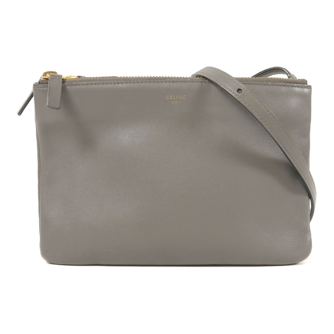 Celine Sheepskin Leather Trio Shoulder Bag Gray Grey Lambskin (sheep Leather)