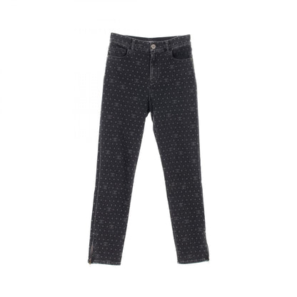 Chanel Black Coco Mark Dot Denim Pants Cotton Polyurethane P 74514v 66052