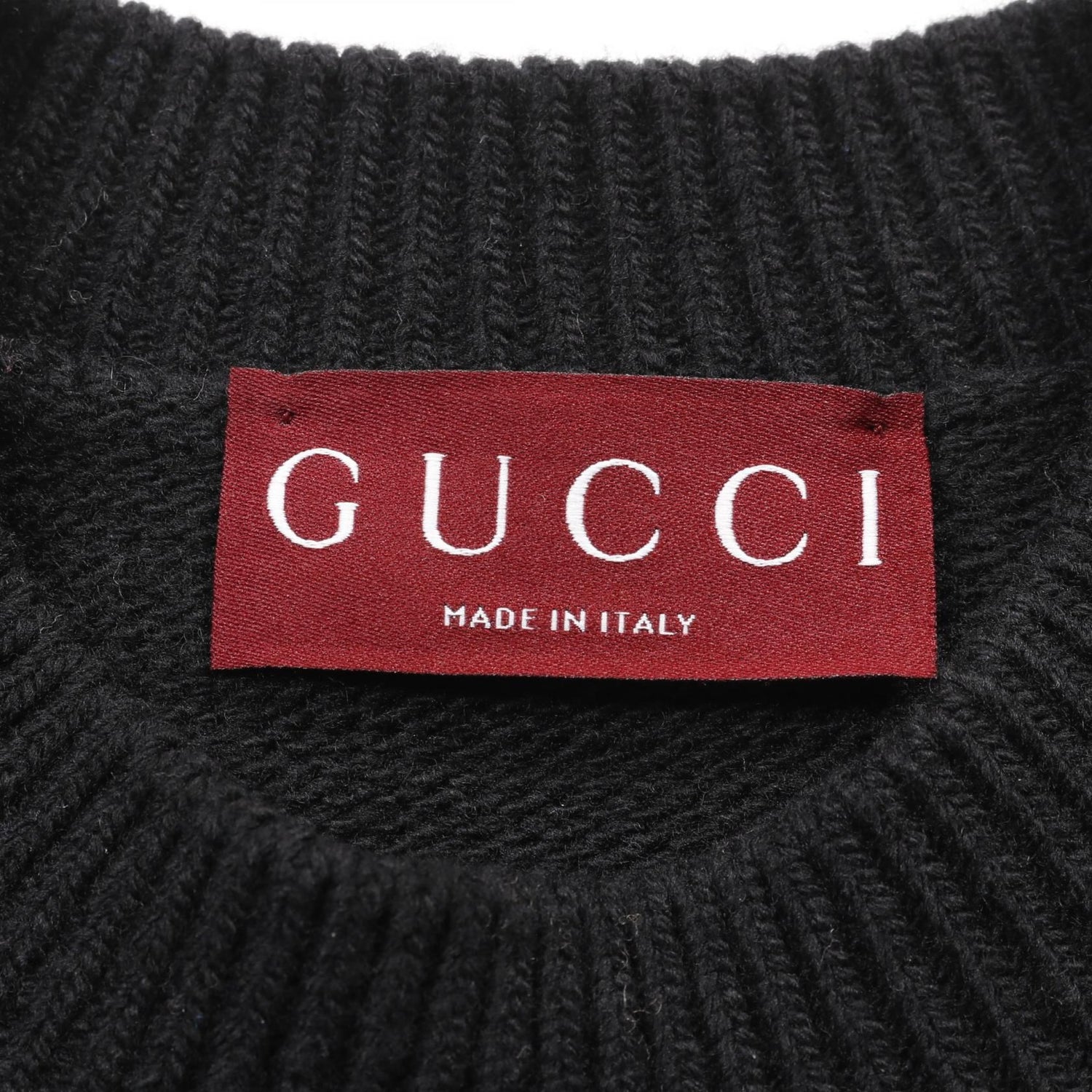Gucci Intarsia Wool Top Knitwear Sweater 770072 Wool Black Logo 