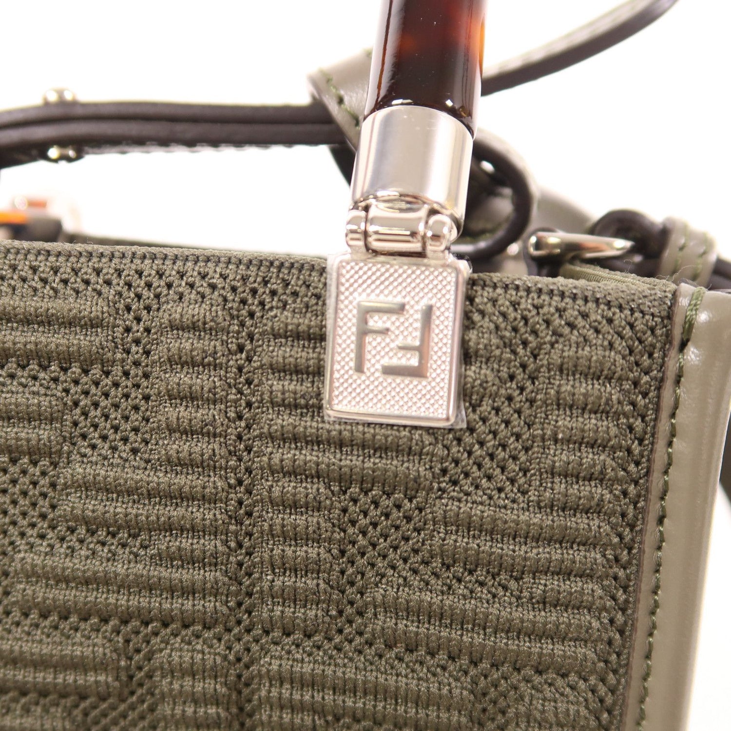 Fendi Needle Woven Fabric Sunshin Silver Handmade Shoulder And Back Bag 2way Shoulder Bag Khaki Green Other Knit 8bs 05