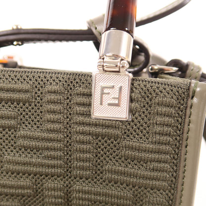 Fendi Needle Woven Fabric Sunshin Silver Handmade Shoulder And Back Bag 2way Shoulder Bag Khaki Green Other Knit 8bs 05
