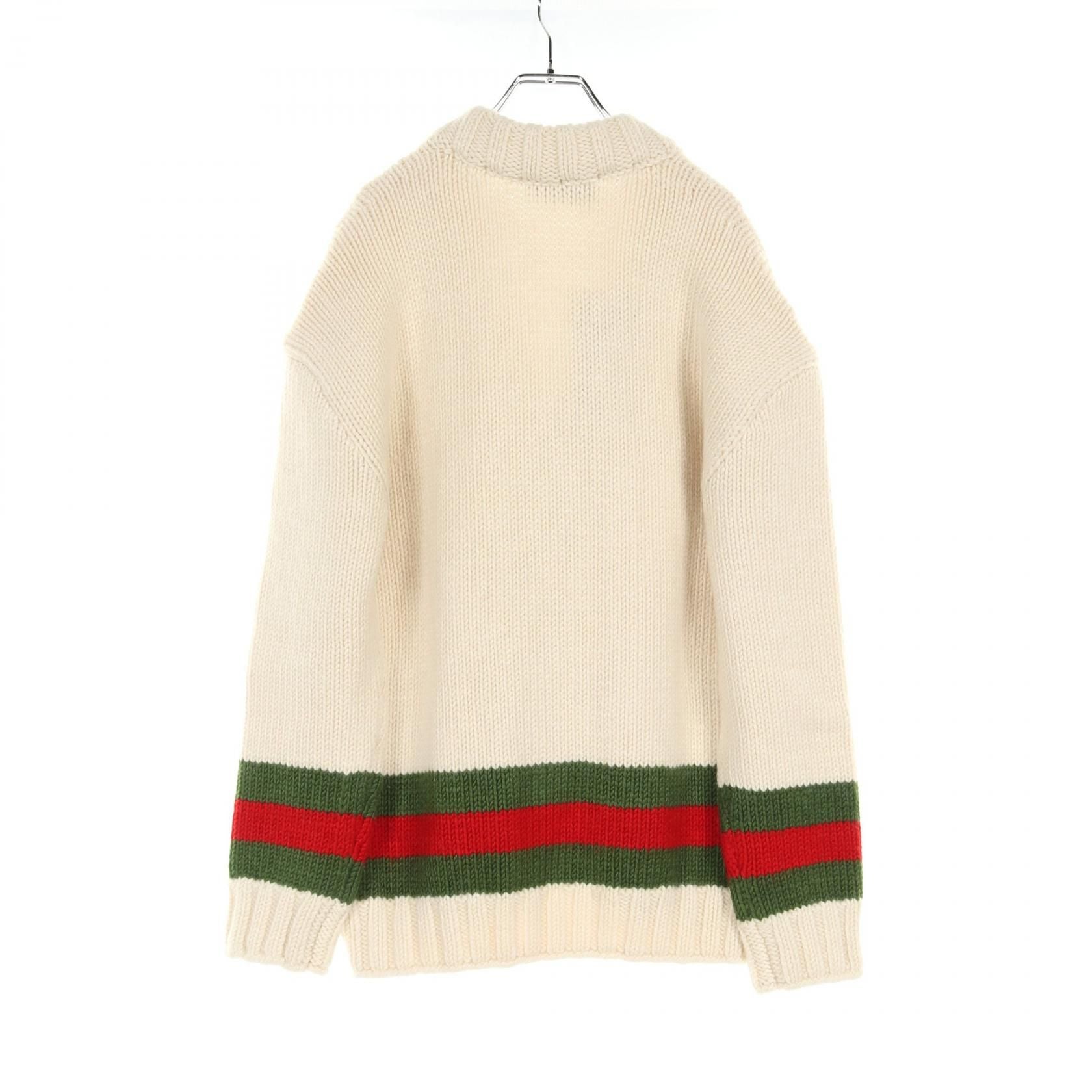 Gucci Sherry Line Cardigan Beige Green Red Wool Nylon 706735xklj 4