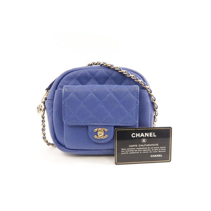 Chanel Caviar Quilted CC Day Camera Case Blue