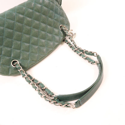 Chanel Green Cowhide Leather Chain Shoulder Silver Chain Shoulder Back Bag Calfskin (cowhide)
